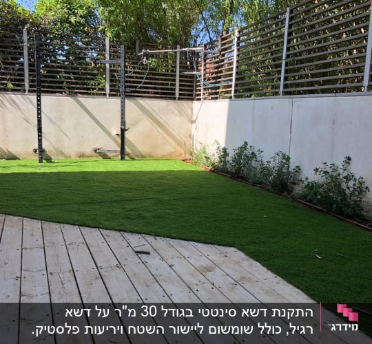 דשא סינתטי עם צמחים לאורך הקיר